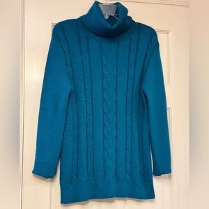 Women's Teal Cable Knit Turtleneck Sweater